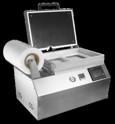 Máquina de selagem a vácuo de pele em bandeja de plástico totalmente automática com tela sensível ao toque de aço inoxidável 304 DQ380VST para embalagem de fast food